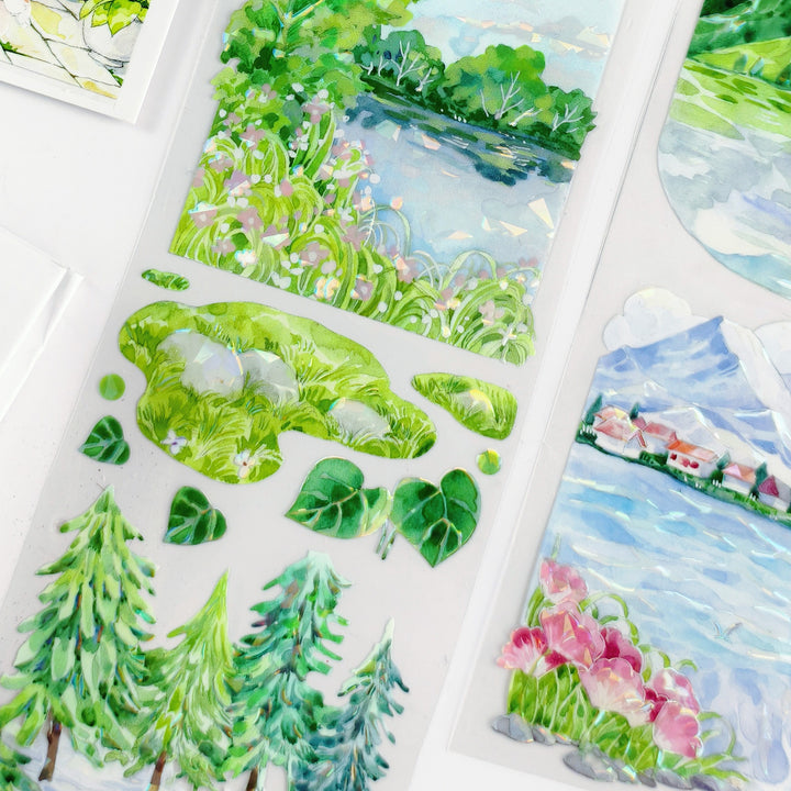 Nature PET Tape Morning Dew Pine Shadow Botanical Pattern