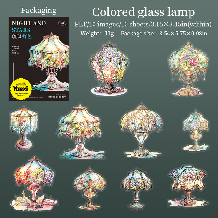 Night And Stars Colored Glass Lamp Soft Glow Scrapbook Stickers