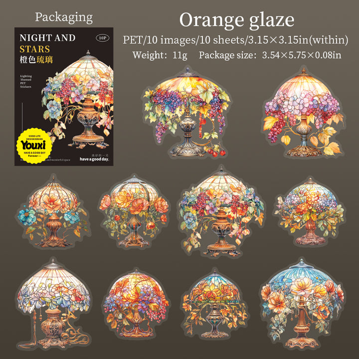 Night And Stars Orange Glaze Retro Light Warm PET Scrapbook Stickers