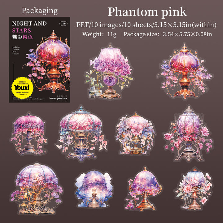 Night And Stars Phantom Pink Vintage Glow Romantic Scrapbook Stickers