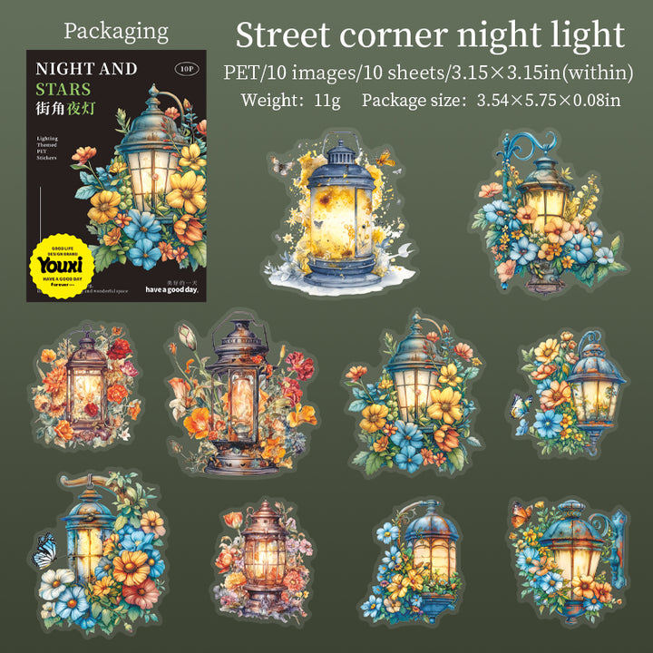 Night And Stars Street Corner Night Light Aesthetic PET Stickers