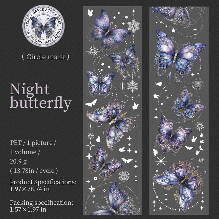 Night Butterfly Washi Tape - Shell Polishing for Scrapbooking and Journaling