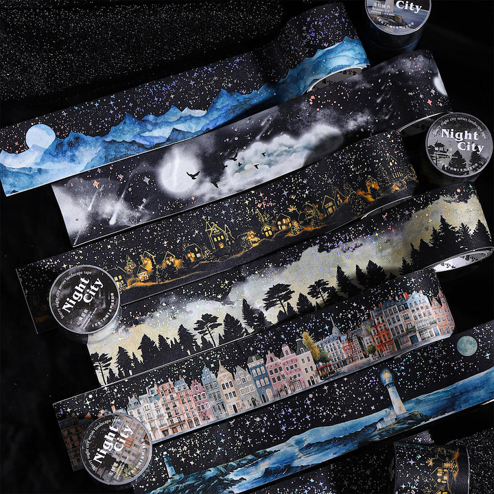 Ninght City Washi Tape Scenery Creation Dreamscape Holographic Design