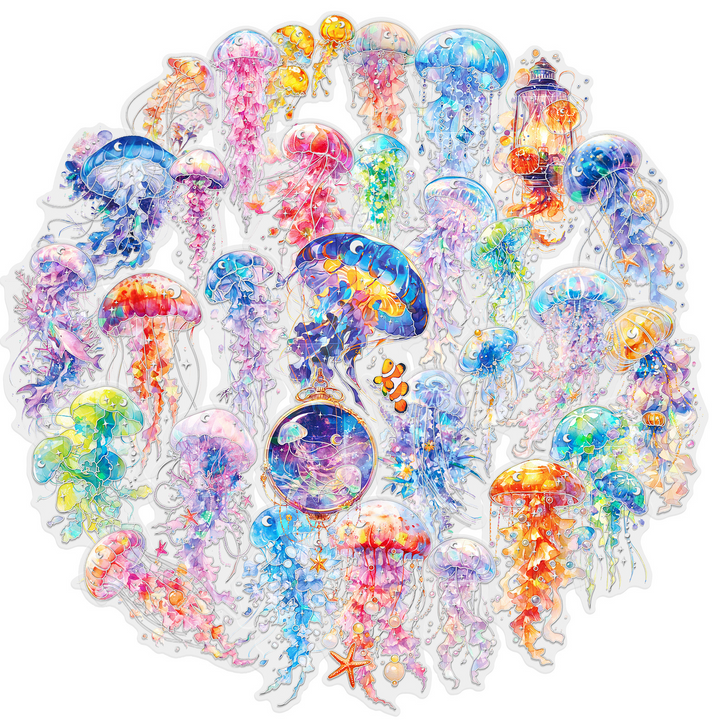 Ocean Jellyfish Silver Foil Stickers Dreamy Watercolor Theme