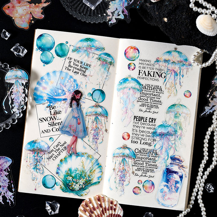 Ocean Waltz Series PET Stickers Elegant Jellyfish Collage Decor