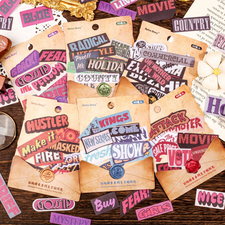 Old Island Dictionaries Series American Style Text Stickers Retro Vintage Pack