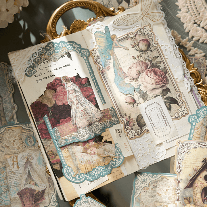 Once upon a time Retro Scrapbook Paper Nature Theme Floral Elements