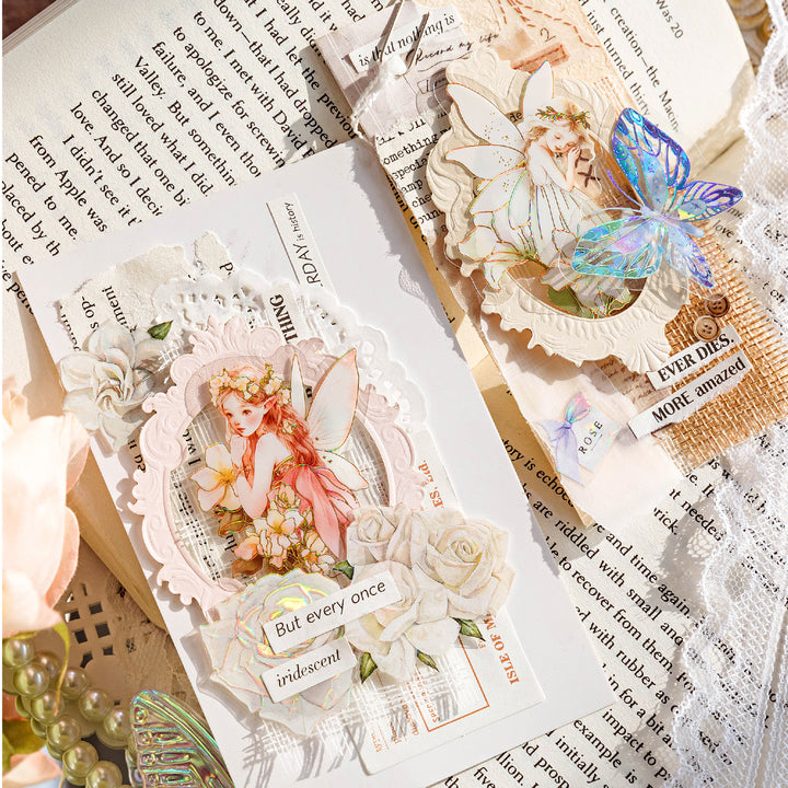 Original Flower Fairy Foil PET Stickers Vintage Dreamy Flower Theme Detail