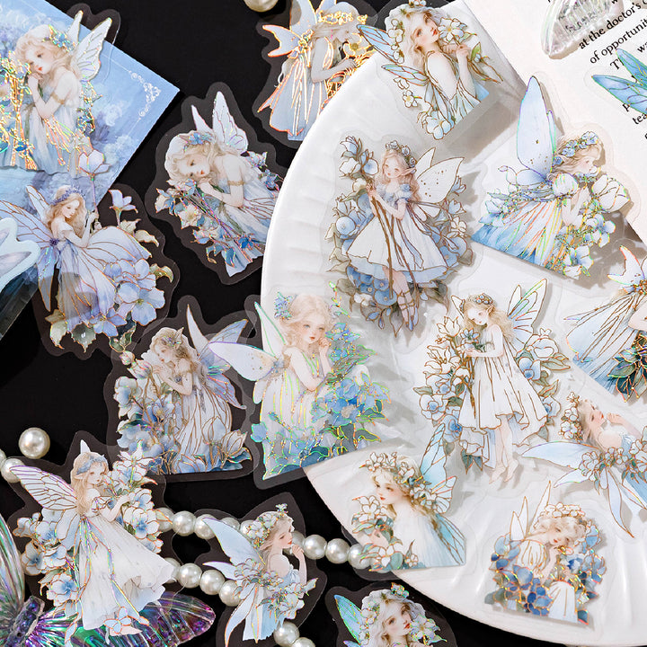 Original Flower Fairy Foil Stickers Retro Design for DIY Journal Decoration Close-up