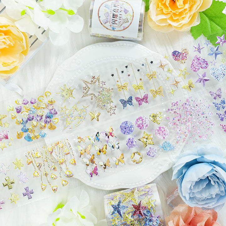 PET Tape Shiny Glitter Series Decorative Journal Collage Material