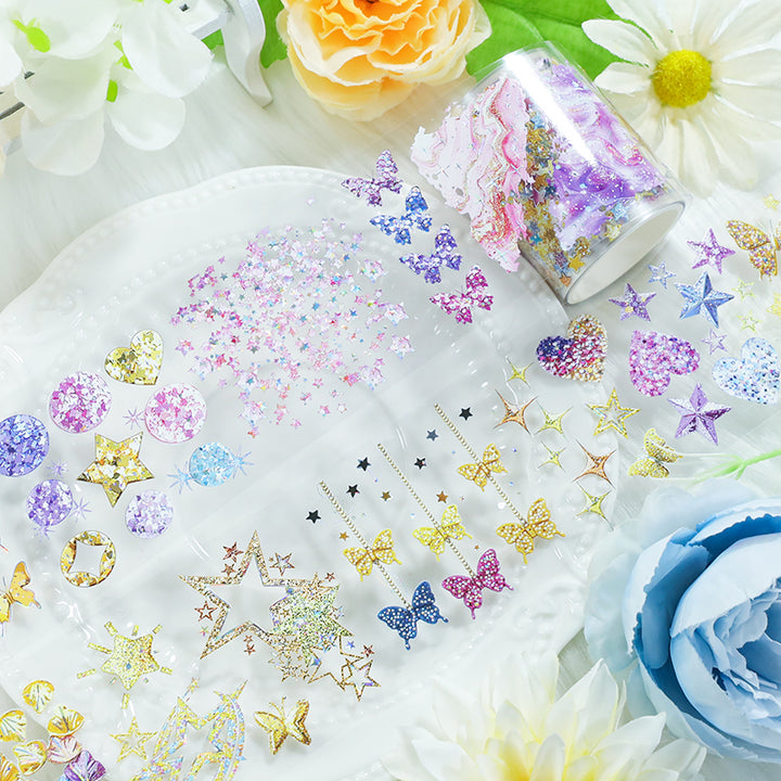 PET Tape Shiny Glitter Series Decorative Journal Transparent Tape