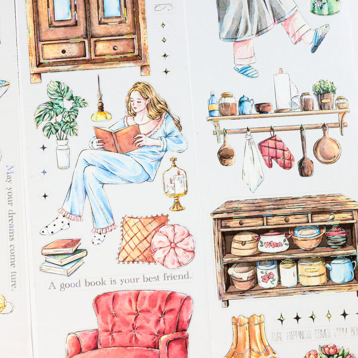 PET Tape Stay Home Diary Cozy Girl Characters