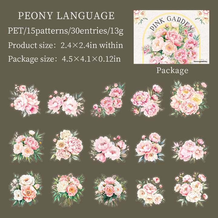 Peony Language Exquisite Floral Stickers