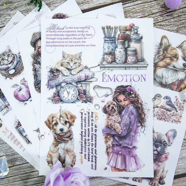 Pet Friends Washi Stickers Purple Style Characters Unique Design
