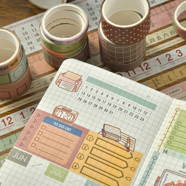 Pick Up Time Washi Tape Aesthetic Grid Lace Retro Cartoon Design