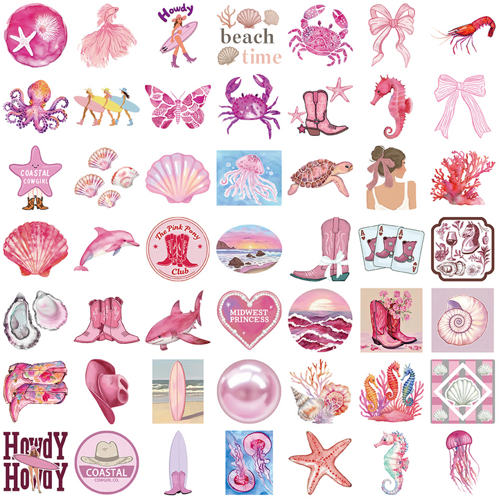 Pink Coast Stickers Ocean PVC Waterproof for DIY Projects