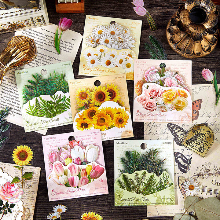 Plant PET Stickers Poetry Leaf Series gold foil design detail