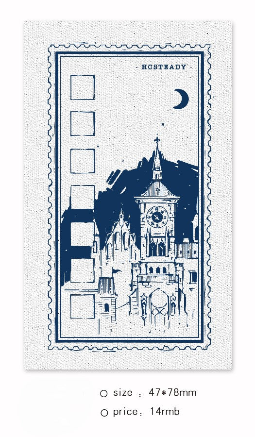 Pumpkin Carriage Series Moonlight Castle wooden stamp with a spooky retro aesthetic