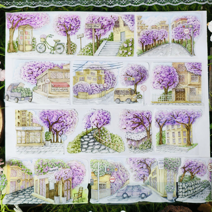 Purple Alley Flowers PET Tape Elegant Design Suitable For Paper Crafts