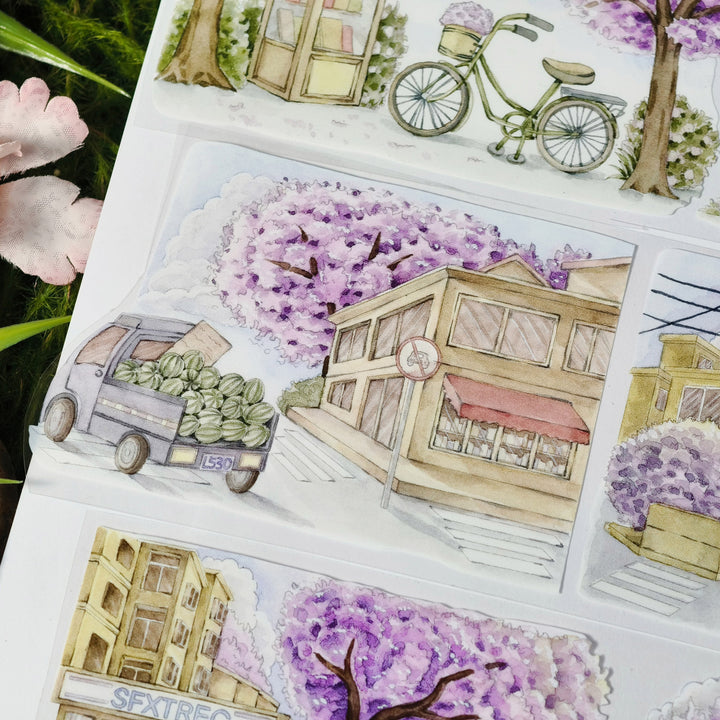 Purple Alley Flowers PET Tape Romantic Style Suitable For Diary