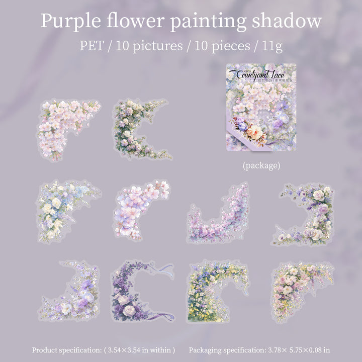 Purple Flower Painting Shadow Border Stickers