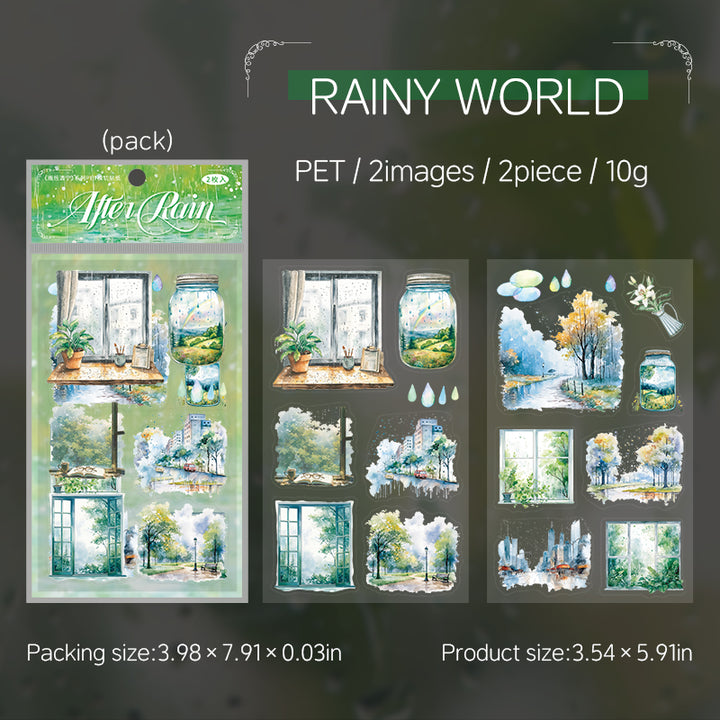 Qing Ning after the rain RAINY WORLD Weather Floral Die Cut Sticker