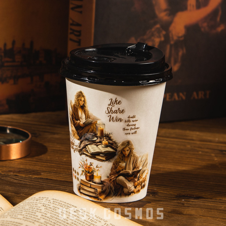Using Reading Girl Vintage PET Tapes for Coffee Cup Decoration
