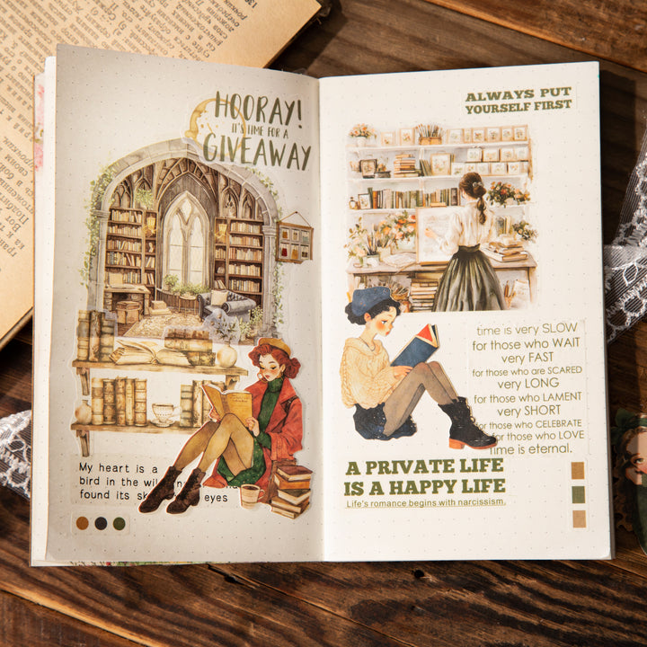 Reading Stickers Cozy Girl Library Girl Daily Life Illustration