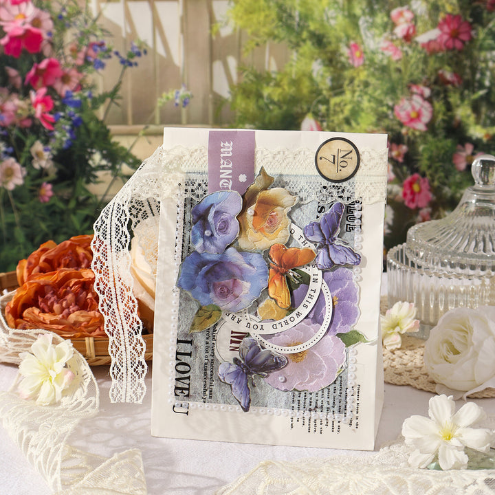 Retro Botanical Craft Paper Dream of Hiding Flowers Background Sheets