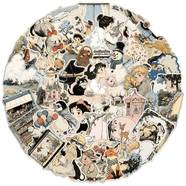 Retro Cartoon Stickers Cartoon World Animals DIY Waterproof Stickers