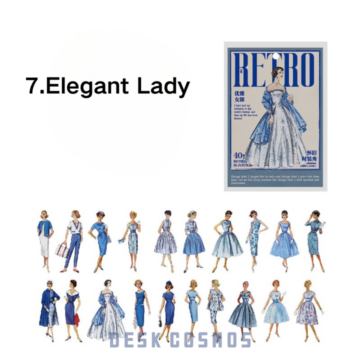Retro Fashion Show Washi Stickers for DIY Journal - Vintage Style