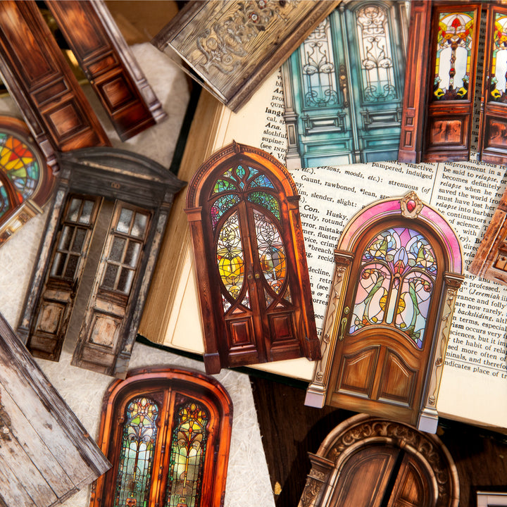 Retro Gate Wooden Door Cardstock Stickers for Scrapbook
