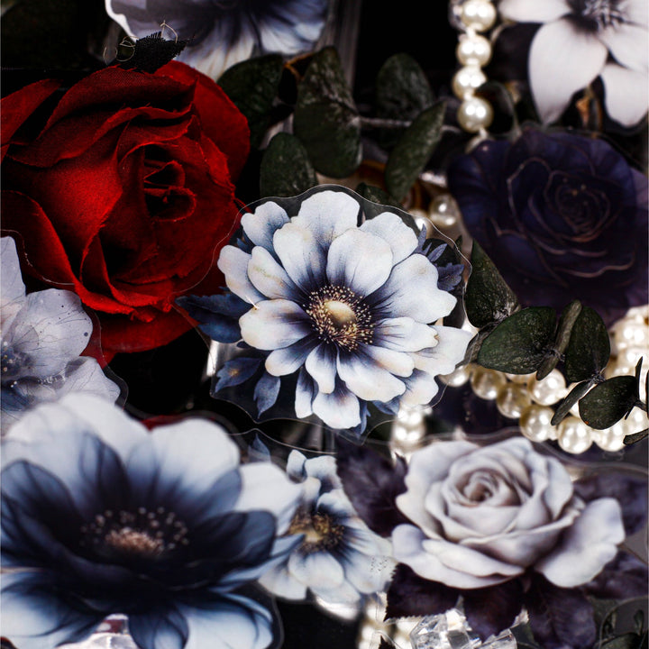 Retro Ink Rhyme Flower PET Stickers Artistic Collage