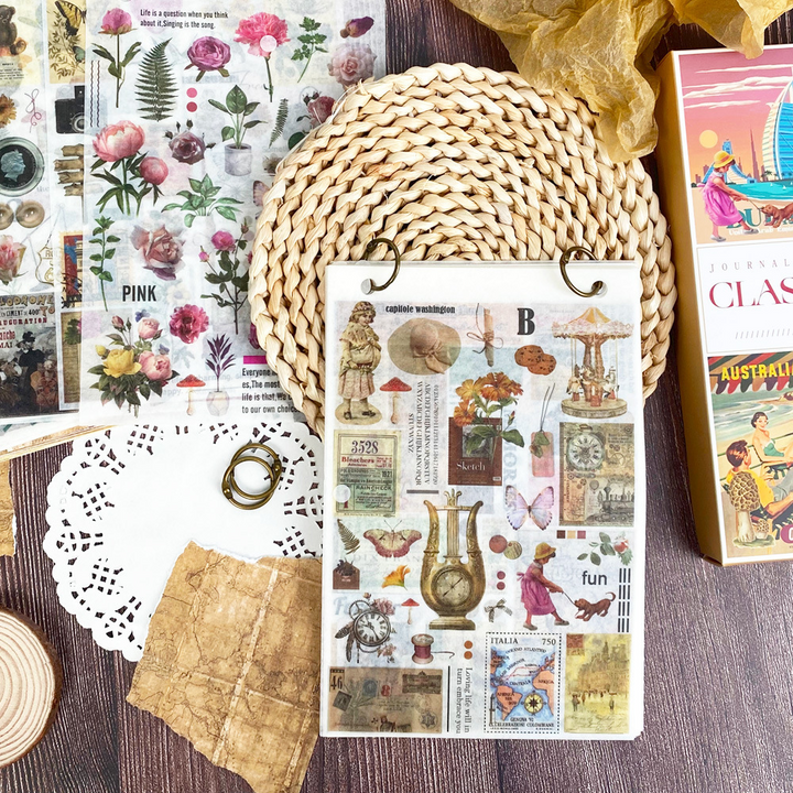 Retro Journal Sticker Set with Text and Old Fashioned Letter Designs
