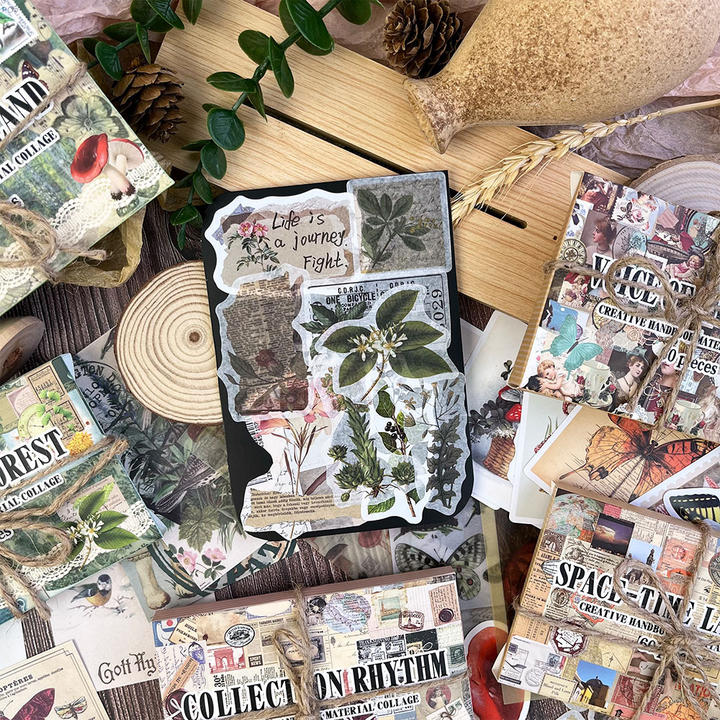 Retro Memory Room Stickers art stamps flower insects collage
