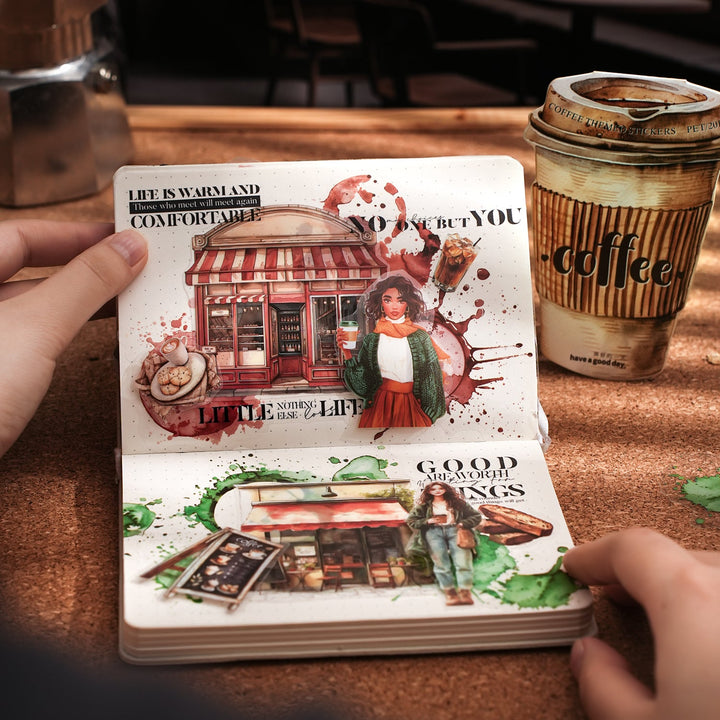 Retro PET Sticker Color of Coffee Neutral Background Scrapbook Supply