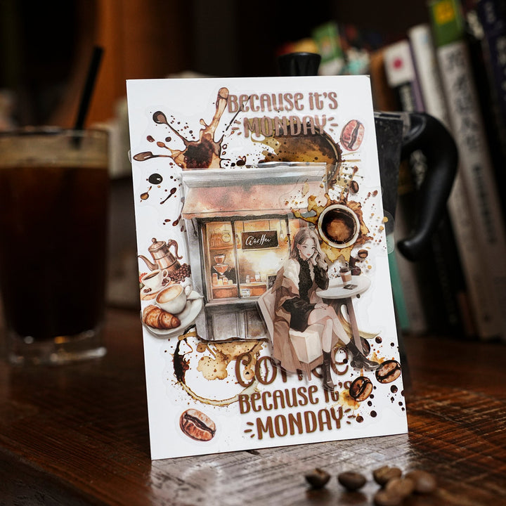 Retro PET Sticker Color of Coffee Old Paper Style Collage Material