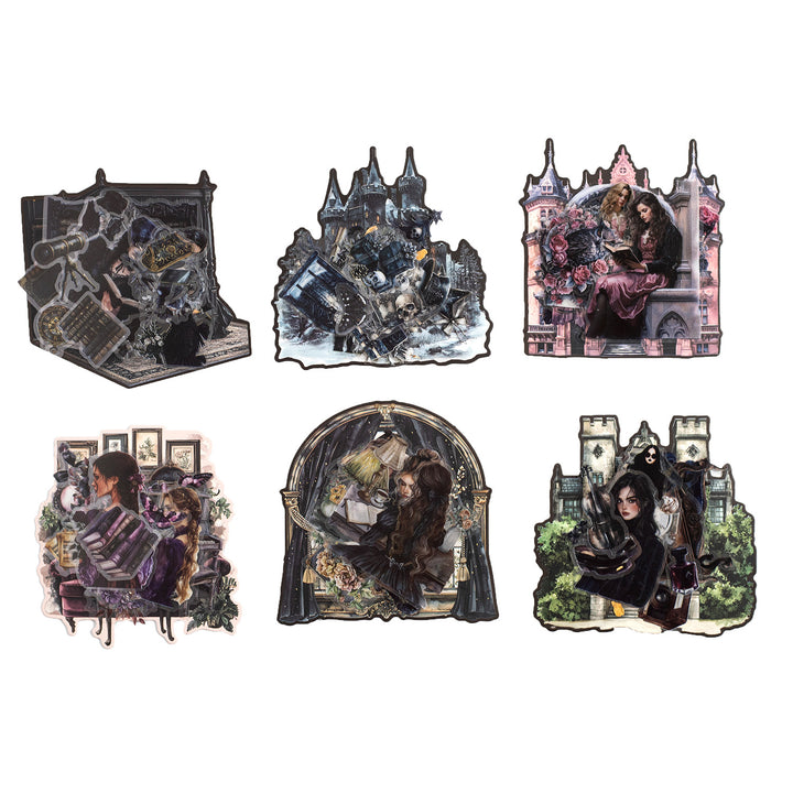 Retro Stickers Black world Girl Gothic Style White Background