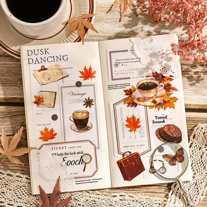 Retro Stickers Time Notes Food and Floral Elements