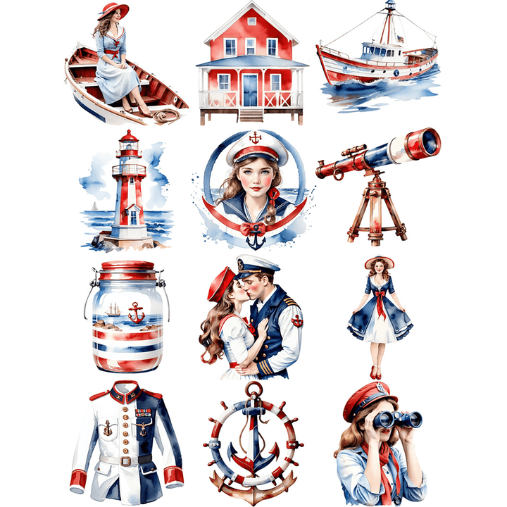 Retro Transfer Stickers Sailor Girl Series