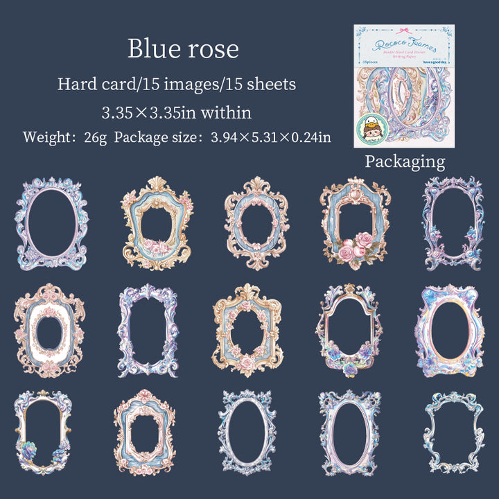Rococo Frames Blue Rose Retro Floral Cardstock Stickers