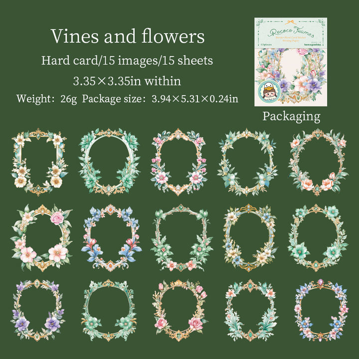 Rococo Frames Vines and Flowers Retro Floral Cardstock Stickers