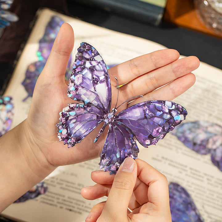 Romance Butterflies PET Stickers Amethyst Wings Colorful Light Effect Ideal for Decoration