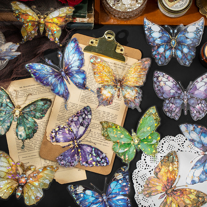 Romance Butterflies PET Stickers Amethyst Wings Shell Glow