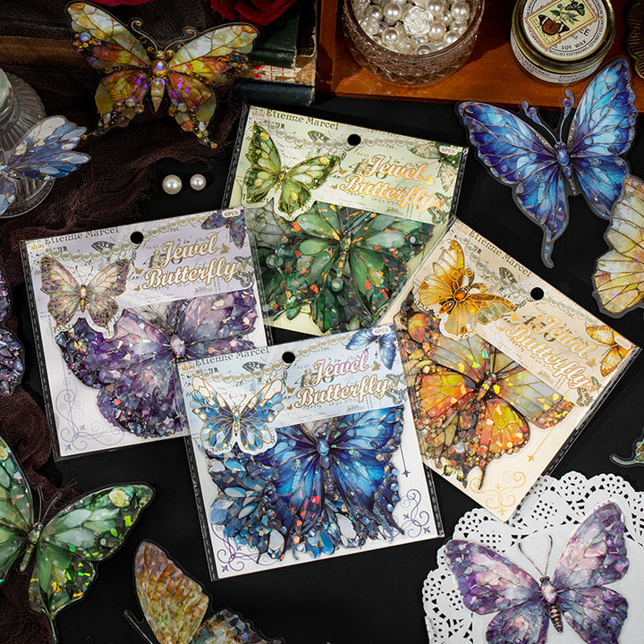 Romance Butterflies PET Stickers Emerald Colorful 3D Effect