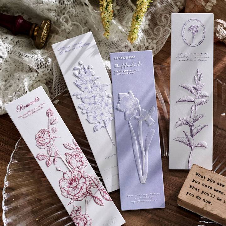 Romantic Blossom Embossed Bookmarks Set Perfect for Journals