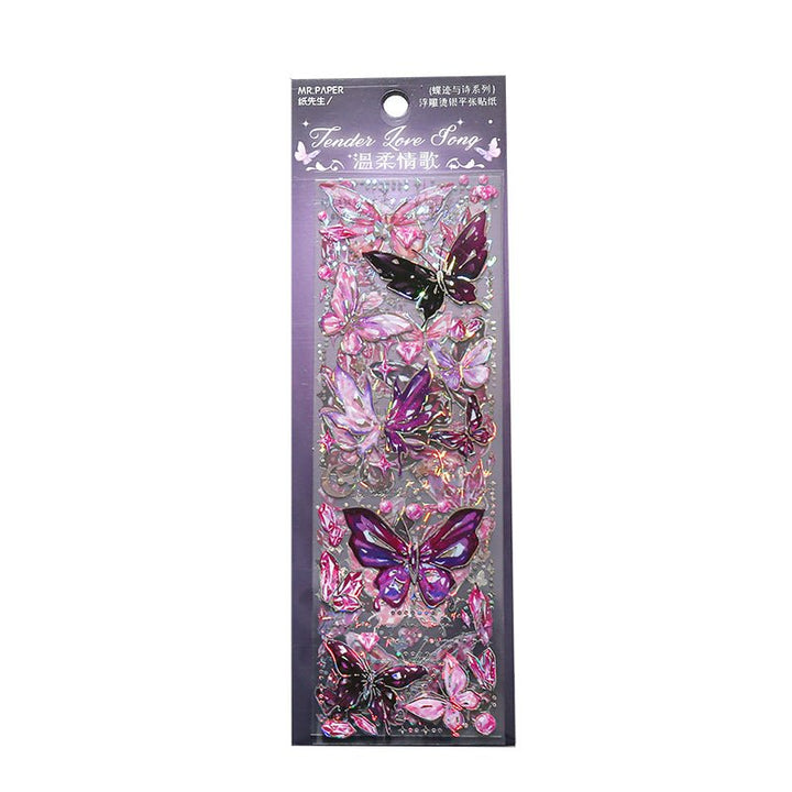 Romantic Butterfly Stickers Butterfly Poem Series 3D Embossed Silver Scrapbook Decoration White background