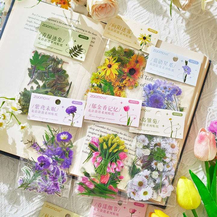 Romantic Language Flower & Plant Stickers Creative Floral Background