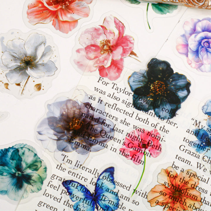 Romantic PET Stickers Glass Petal Floral Stationery Lovers