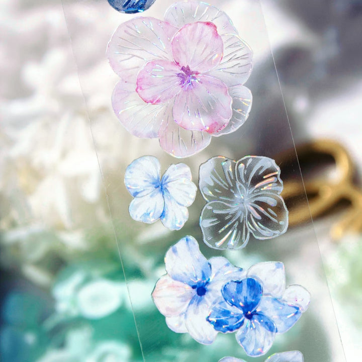 Romantic Tape Blue Mist Isle Flower Grid Washi Alternative